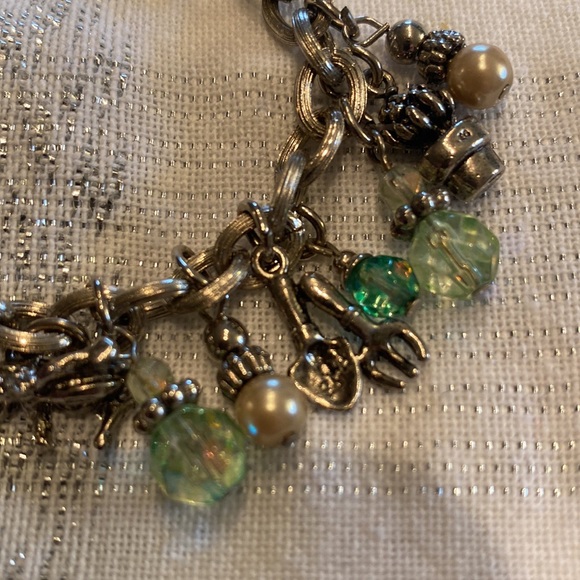 Charm Bracelet Gardener Silver Color with Green and Pearl Stones - Picture 2 of 4